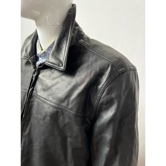Tommy Hilfiger Mens Faux Leather Jacket Coat Black Waist Length Collared L - Picture 6 of 12
